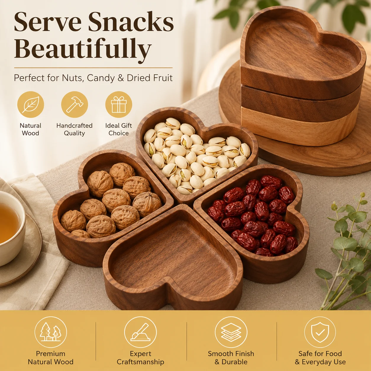 Home Cooking Recipes - QA Heart Shaped Wooden Snack Tray
